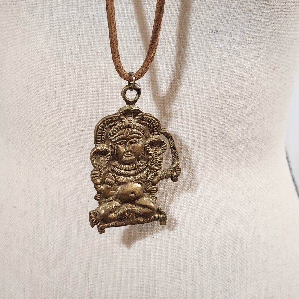 Brass Sarna Diety Leather Necklace Boho Cultural Hippie Goddess